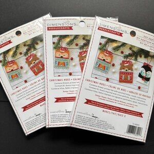 Set of 3 Christmas Hugs Felt Embroidery Ornament Kits - Fox, Bear, Penguin